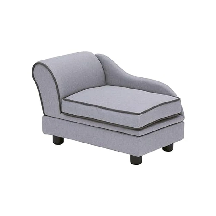 Teamson Pets Ivan 22 Inch Long Upholstered Chaise Lounge Sofa Dog Bed with Removable Cushion and Underneath Storage for Cats & Small Dogs, Light Gray by Teamson Home - Used - Very Good condition - US$48.24