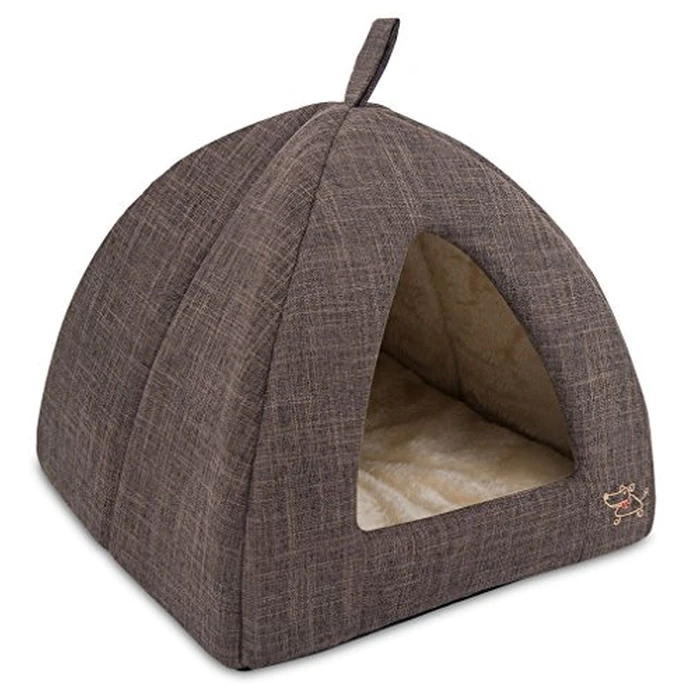 Best Pet Supplies Cat Bed for Indoor Cat, Domed Tent House with Removable Pillow, Covered Cat Cave for Small Dog, Puppies and All Breeds of Cats - Brown Linen, 19 x 19 x H:19" by Best Pet Supplies - Image 1