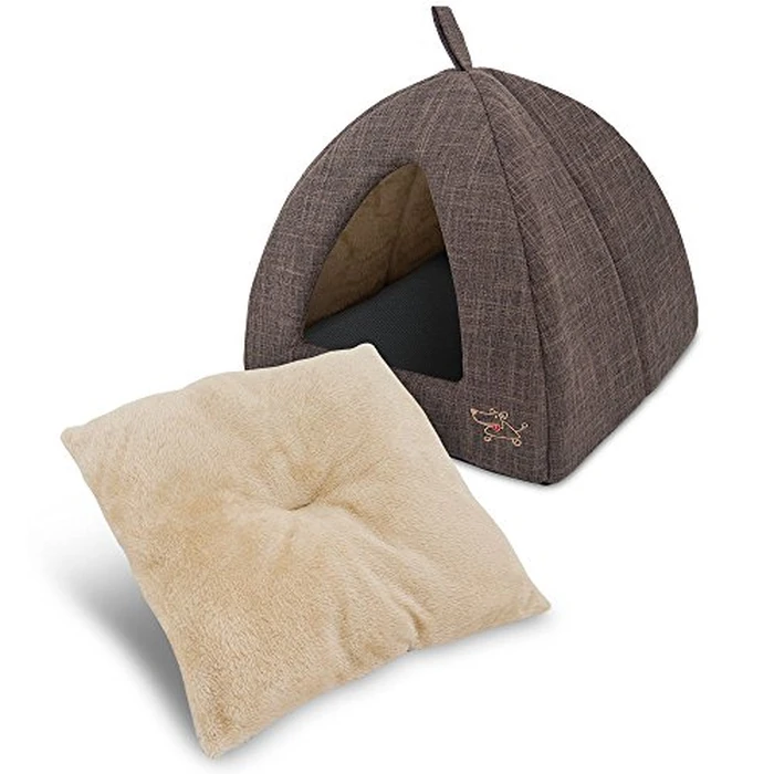 Best Pet Supplies Cat Bed for Indoor Cat, Domed Tent House with Removable Pillow, Covered Cat Cave for Small Dog, Puppies and All Breeds of Cats - Brown Linen, 19 x 19 x H:19" by Best Pet Supplies - Image 2