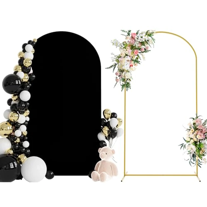 Wokceer 7.2 FT Wedding Arch Stand and Arch Cover, Metal Arch Backdrop Stand with Arch Stand Cover for Birthday Party Wedding Ceremony Bridal Baby Shower Event Decor, Black, DoorCover 1.2M-Black-K by Wokceer - Used - Like New condition - US$35.28