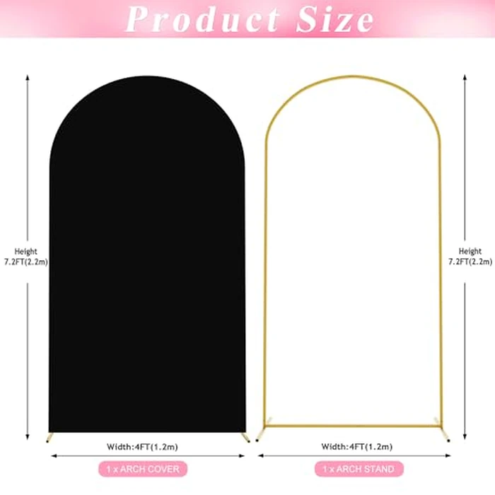 Wokceer 7.2 FT Wedding Arch Stand and Arch Cover, Metal Arch Backdrop Stand with Arch Stand Cover for Birthday Party Wedding Ceremony Bridal Baby Shower Event Decor, Black, DoorCover 1.2M-Black-K by Wokceer - Image 2