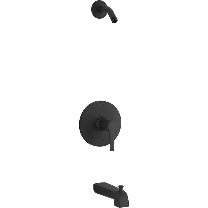 KOHLER K-TLS97074-4-BL Pitch Rite-Temp Bath And Shower Trim Set Less Showerhead, Includes Faceplate with Handle, Bath Spout, Shower Arm and Flange, Matte Black by Kohler - Image 1