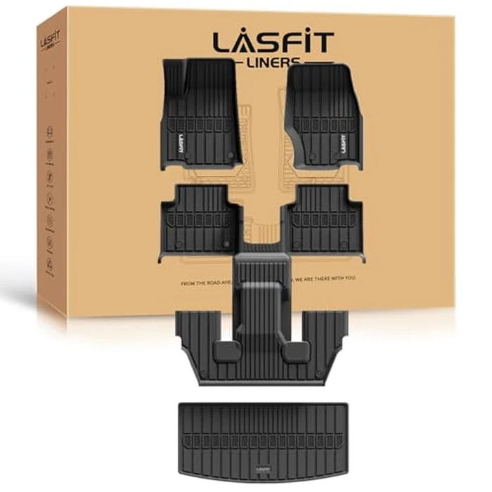 LASFIT Floor Mats for Jeep Grand Cherokee L 2021-2025 2026 (ONLY for 6 Seaters Without Center Console) All Weather Custom Fit Car Floor Liners Trunk Mat Black by LASFIT - Image 1