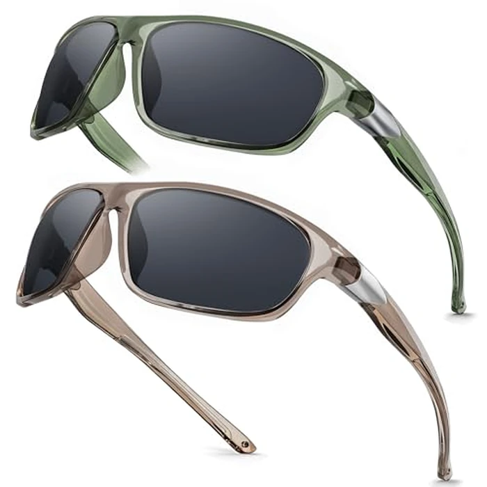 SKYOAK 2 Pack Polarized Sports Sunglasses for Men Women, TR90 Wrap Around Design Sun Glasses UV400 Protection Outdoor Driving Cycling Fishing Amber and Green by SKYOAK - Used - Like New condition - US$20.03