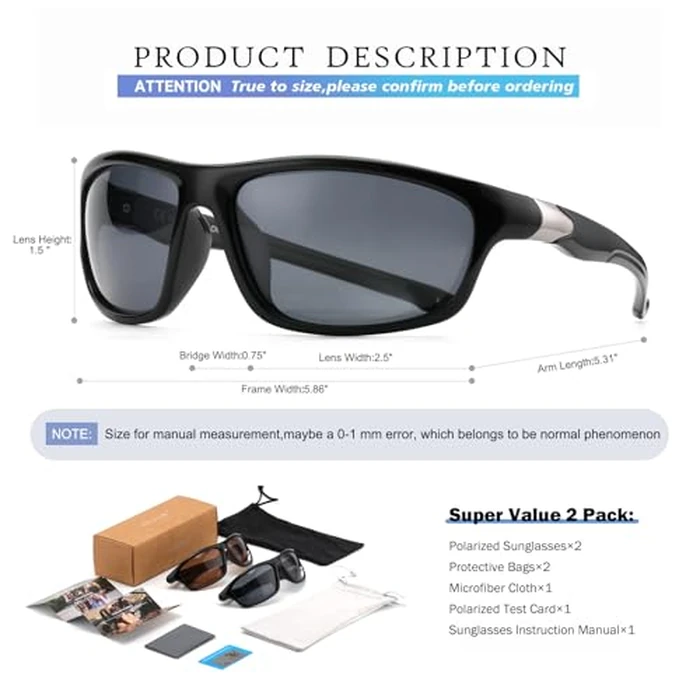 SKYOAK 2 Pack Polarized Sports Sunglasses for Men Women, TR90 Wrap Around Design Sun Glasses UV400 Protection Outdoor Driving Cycling Fishing Amber and Green by SKYOAK - Image 6