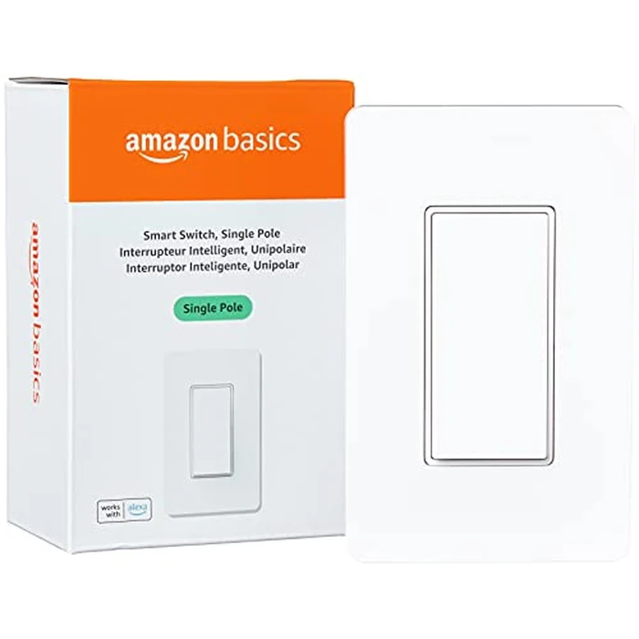 Amazon Basics Smart Light Switch, Single Pole, Works with Alexa Only, Voice Control, Schedule, 2.4 GHz Wi-Fi, No Hub Required, Easy to Install, White by Amazon Basics - Image 1