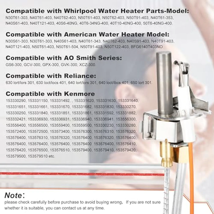 Upgrade 100112330 Water Heater Pilot Assembly, Replace 9007876 Thermopile, Compatible with 300 301 Series Whirlpool Water Heater Parts & A.O.Smith, American, State, Kenmore, Reliance by Pulaim - Image 5