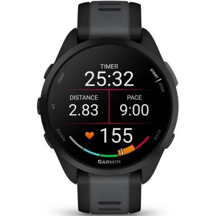 Garmin Forerunner 165 Running Watch - 4GB - 30.4mm - Black Non Music Edition (Fiber-Reinforced Polymer) Case with Slate Grey Silicone Silicone Band by Garmin - Image 1