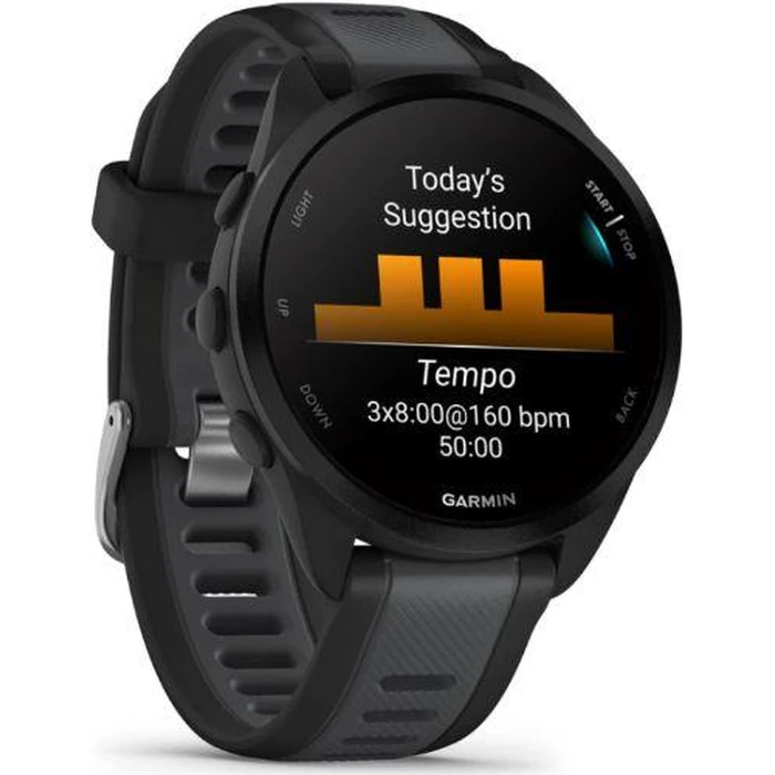 Garmin Forerunner 165 Running Watch - 4GB - 30.4mm - Black Non Music Edition (Fiber-Reinforced Polymer) Case with Slate Grey Silicone Silicone Band by Garmin - Image 2