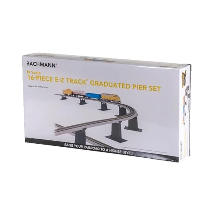 Bachmann Trains - Snap-Fit E-Z TRACK 16 PC. E-Z TRACK GRADUATED PIER SET - NICKEL SILVER Rail With Grey Roadbed - N Scale, 8 by Bachmann - Used - Very Good condition - US$18.41