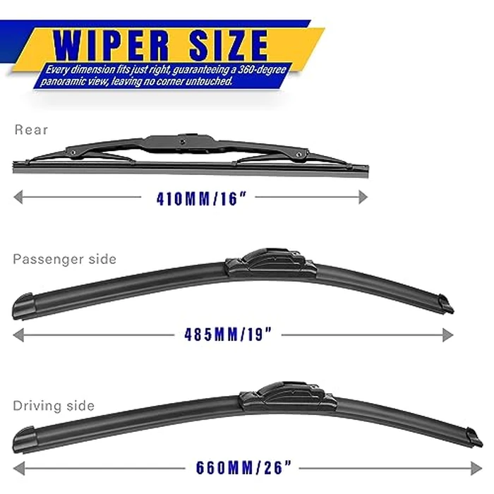 3 wipers Replacement for 2005-2010 Toyota Sienna, Windshield Wiper Blades Original Equipment Replacement - 26"/19"/16" (Set of 3) U/J HOOK by Rooppa - Image 2