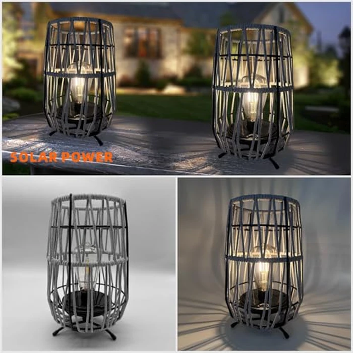 Aombzzj Solar Lanterns Outdoor Tabletop Lamp Lights with Waterproof Stand Decorative Water Resistant Resin & Polyester Cord Woven Design for Garden Patio Lawn Courtyard by Aombzzj - Image 6