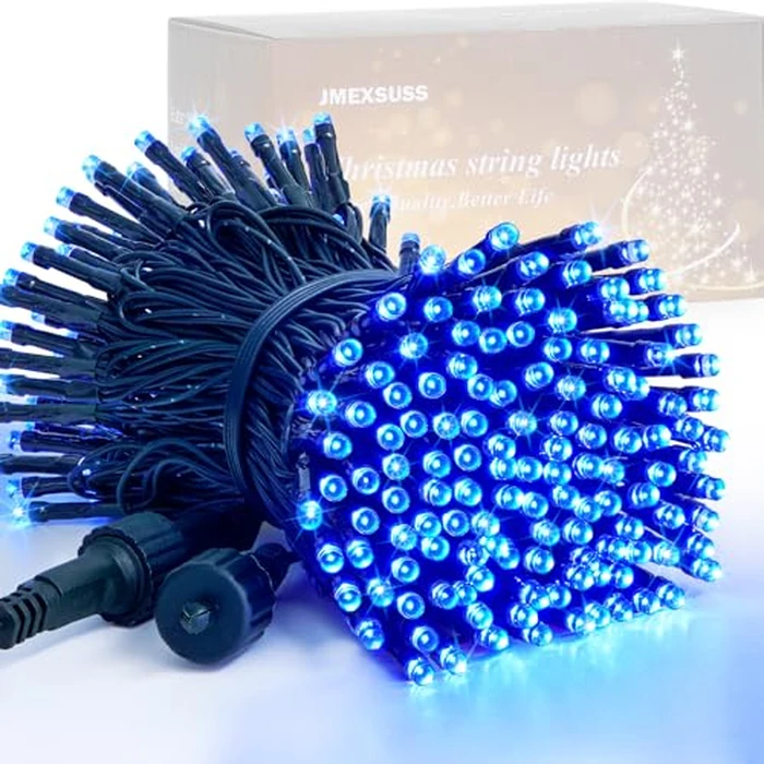 JMEXSUSS 200 LED Blue Christmas Lights Outdoor, Expandable 66ft Christmas String Lights Green Wire, 8 Modes Waterproof Christmas Tree Lights Plug in for Party Indoor Xmas Halloween Decorations by JMEXSUSS - Used - Good condition