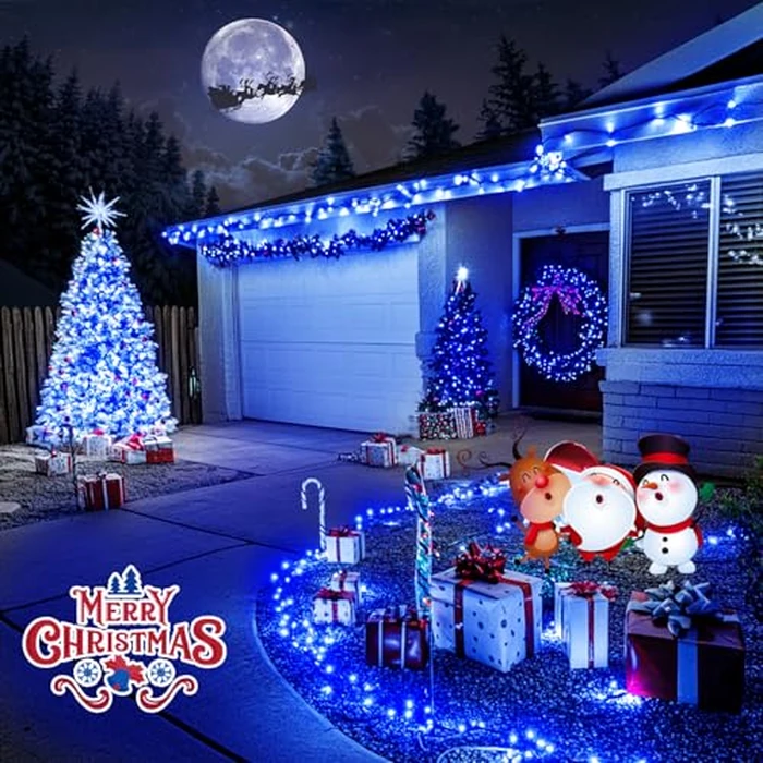 JMEXSUSS 200 LED Blue Christmas Lights Outdoor, Expandable 66ft Christmas String Lights Green Wire, 8 Modes Waterproof Christmas Tree Lights Plug in for Party Indoor Xmas Halloween Decorations by JMEXSUSS - Image 4