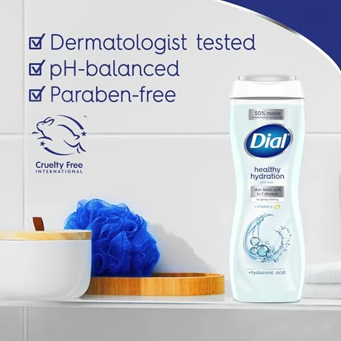Dial Body Wash, Healthy Hydration, Hyaluronic Acid + Vitamin E, 16 fl oz (Pack of 4), Gentle, Leaves Skin Feeling Soft In 1 Shower, Dermatologist-Tested, No Parabens & Silicones by Dial - Image 5