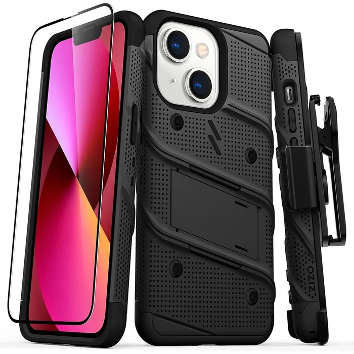 Zizo Bolt Bundle Phone Case with Holster & Tempered Glass Screen Protector for iPhone 13 - Black by Zizo - Refurbished - Brand New condition