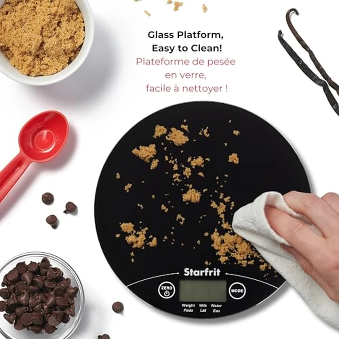 Starfrit Digital Kitchen Scale - Glass Platform - Measures Weight and Liquid Volume - 11 lb / 5 kg Capacity - Black by Starfrit - Image 6