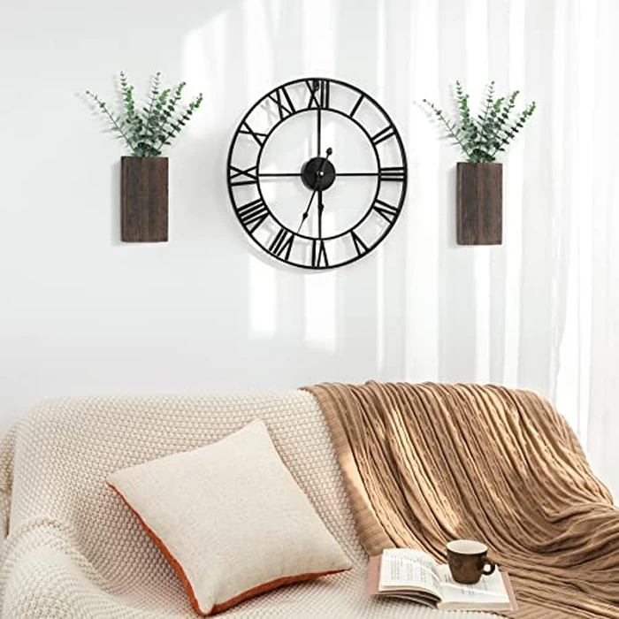 Dahey 2 Pack Wood Wall Planter Vase with Artificial Eucalyptus Farmhouse Wall Hanging Decor Pocket Planter for Indoor Fake Plants Greenery, Living Room Bedroom Kitchen Home Office Decoration by Dahey - Image 2