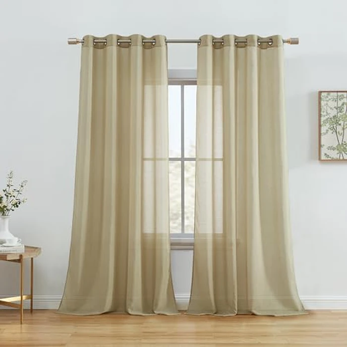 HLC.ME 2 Piece Semi Sheer Voile Window Curtain Grommet Panels for Bedroom & Living Room (54" W x 84" L, Taupe) by HLC.ME - Used - Very Good condition - US$14.39