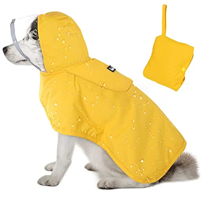 Lukovee Dog Raincoat, Adjustable Dog Rain Jacket with Clear Hooded Double Layer for Large Medium Small Dogs Puppies, Waterproof Rain Coat Poncho with Reflective Storage Pocket & Rim (Yellow, L) by Lukovee - Image 1