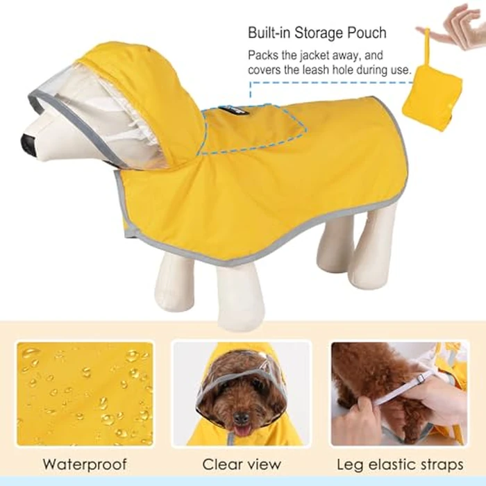 Lukovee Dog Raincoat, Adjustable Dog Rain Jacket with Clear Hooded Double Layer for Large Medium Small Dogs Puppies, Waterproof Rain Coat Poncho with Reflective Storage Pocket & Rim (Yellow, L) by Lukovee - Image 4