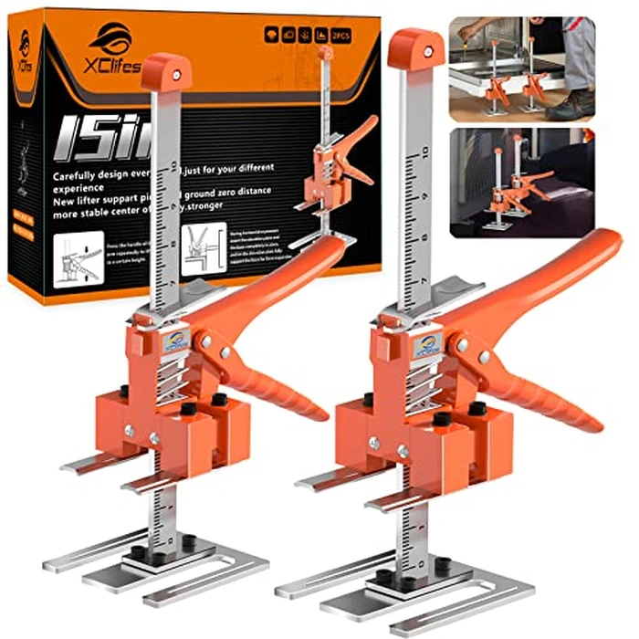 Labor Saving Arm Jack Handle 2 Pack, Construction Jack, Wall Tile Locator, Multi Function Height Adjustment Lifting Device, Door Panel Lifting Cabinet, Raised 10 in, Pair Dynamic Load 400 LB by XClifes - Used - Like New condition - US$39.12
