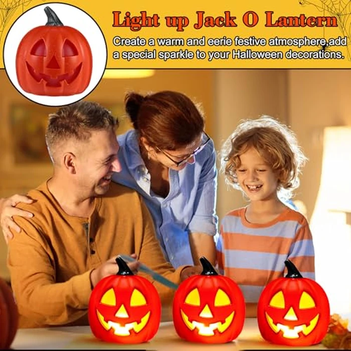 Kittmip 6 PCS 8.5 Inch Halloween Plastic Jack O Lantern Pumpkins Face LED Lighted Battery Operated Pumpkin Decoration Light Up Jack-o Lantern for Indoor Yard Lawn Garden Party Outdoor Porch (Orange) by Kittmip - Image 4