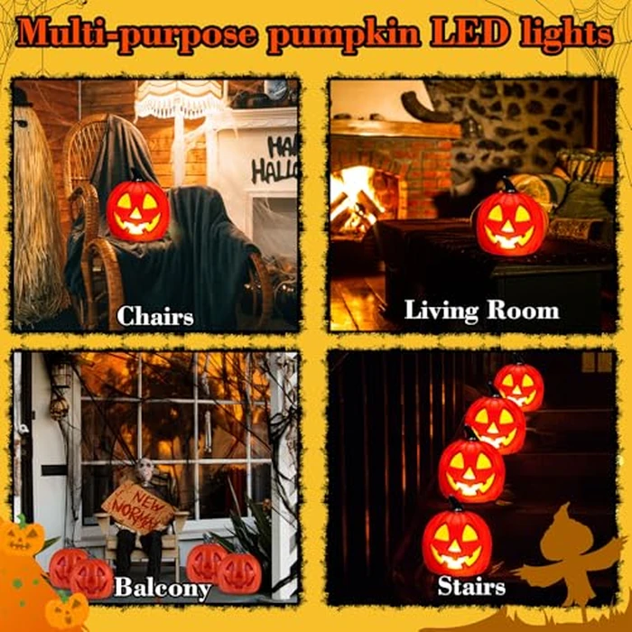 Kittmip 6 PCS 8.5 Inch Halloween Plastic Jack O Lantern Pumpkins Face LED Lighted Battery Operated Pumpkin Decoration Light Up Jack-o Lantern for Indoor Yard Lawn Garden Party Outdoor Porch (Orange) by Kittmip - Image 7