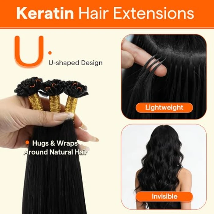 Full Shine U Tip Hair Extensions for Women Real Human Hair Color 1B Natural Black Hair Extensions 20 Inch Keratin Fusion Extensions 50 Strands Nail Tip Hair by Full Shine - Image 3