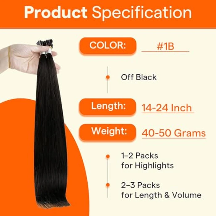 Full Shine U Tip Hair Extensions for Women Real Human Hair Color 1B Natural Black Hair Extensions 20 Inch Keratin Fusion Extensions 50 Strands Nail Tip Hair by Full Shine - Image 4