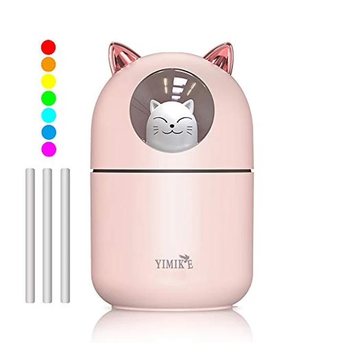 Portable Mini Humidifier,YIMIKE 300ml Small Cool Mist Humidifiers with Night Light,Waterless Auto Shut-Off,2 Mist Modes,Super Quiet Cute Pet USB Desk Humidifier for Baby Bedroom Office Home (Pink) by YIMIKE - Used - Very Good condition - CA$20.69