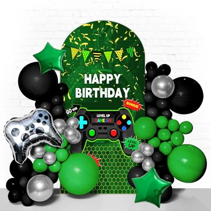 Video Game Arch Cover 7.2FT Double-Sided Spandex Fitted Birthday Party Arch Stand Covers Round Top Video Game Arch Backdrop Covers for Birthday Party Games Party Decorations by Rxenvkuz - Used - Like New condition - US$32.91