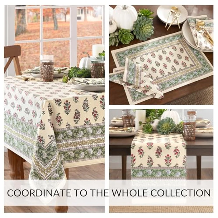 Elrene Home Fashions Nomad Harvest Block Print Fall/Thanksgiving Round Tablecloth, 70"x70" by Elrene - Image 4