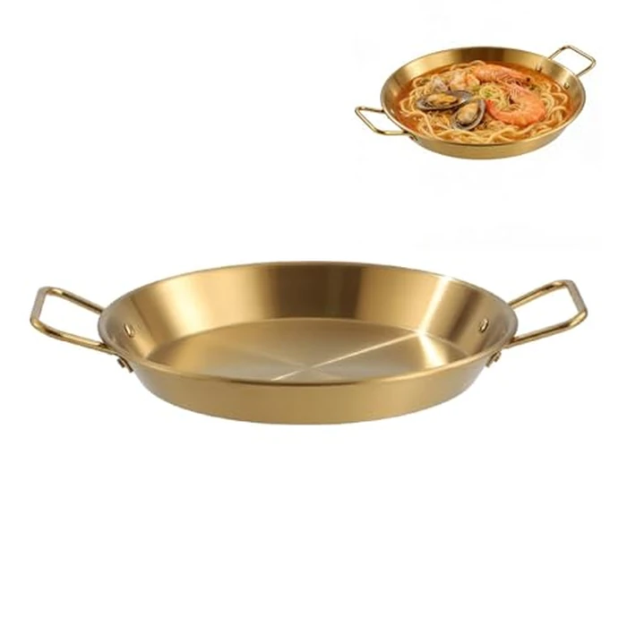 Tissting 8.27 Inch Paella Pan - Stainless Steel Dual Handle Spanish Seafood Lobster Tray for Home & Restaurant Cooking, Frying, Baking, and Serving by Tissting - Image 1