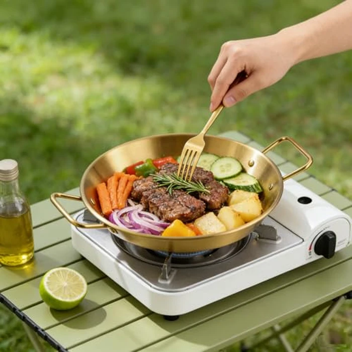 Tissting 8.27 Inch Paella Pan - Stainless Steel Dual Handle Spanish Seafood Lobster Tray for Home & Restaurant Cooking, Frying, Baking, and Serving by Tissting - Image 3