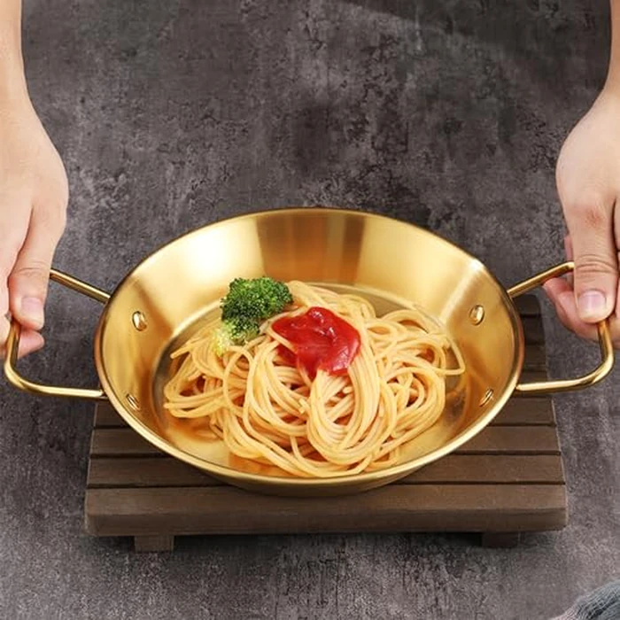 Tissting 8.27 Inch Paella Pan - Stainless Steel Dual Handle Spanish Seafood Lobster Tray for Home & Restaurant Cooking, Frying, Baking, and Serving by Tissting - Image 6
