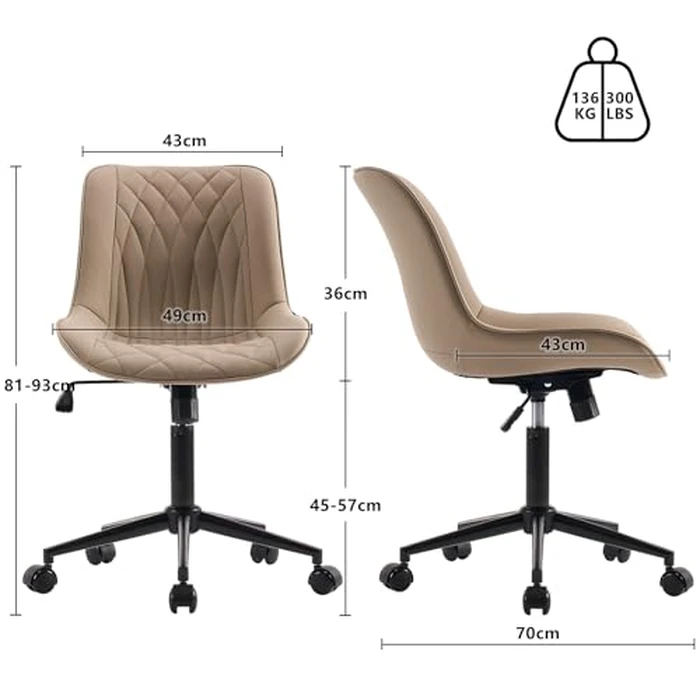 YOUNIKE Khaki Office Desk Chair, Swivel Adjustable Height Home Office Chairs, Small Armless Rolling Computer Chair, Modern Task Work Chair with Upholstered Back by YOUNIKE - Image 2