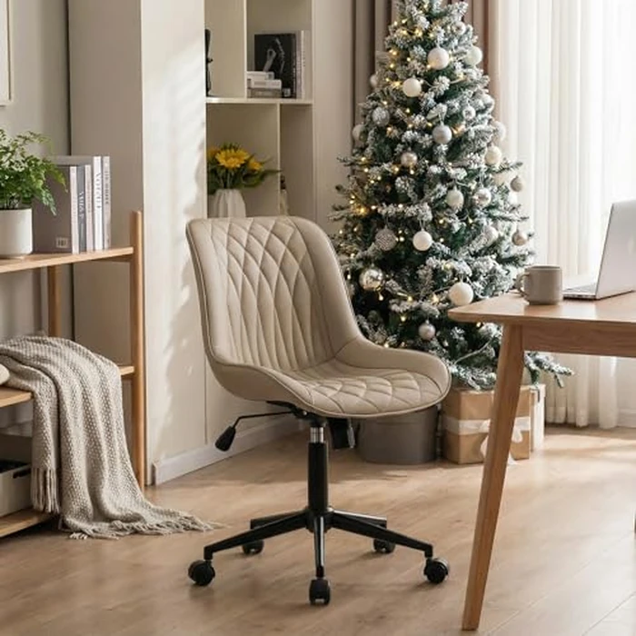 YOUNIKE Khaki Office Desk Chair, Swivel Adjustable Height Home Office Chairs, Small Armless Rolling Computer Chair, Modern Task Work Chair with Upholstered Back by YOUNIKE - Image 3