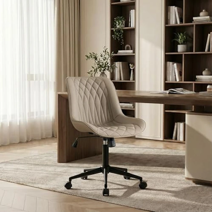 YOUNIKE Khaki Office Desk Chair, Swivel Adjustable Height Home Office Chairs, Small Armless Rolling Computer Chair, Modern Task Work Chair with Upholstered Back by YOUNIKE - Image 4