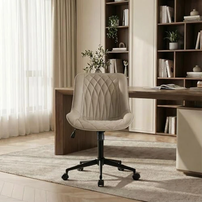 YOUNIKE Khaki Office Desk Chair, Swivel Adjustable Height Home Office Chairs, Small Armless Rolling Computer Chair, Modern Task Work Chair with Upholstered Back by YOUNIKE - Image 5