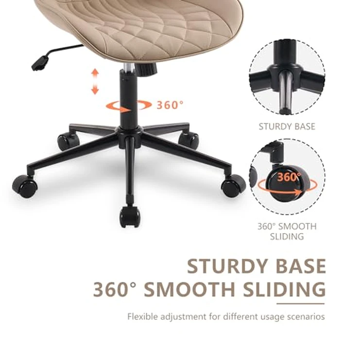 YOUNIKE Khaki Office Desk Chair, Swivel Adjustable Height Home Office Chairs, Small Armless Rolling Computer Chair, Modern Task Work Chair with Upholstered Back by YOUNIKE - Image 8