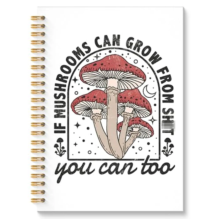 ROXMART Inspirational Mushroom Glitter Spiral Notebook, Funny Motivational Journal for Women, Mushroom Positive Affirmation Hardcover Notebook Journal, 5.5x8.3 Inch by ROXMART - Image 1