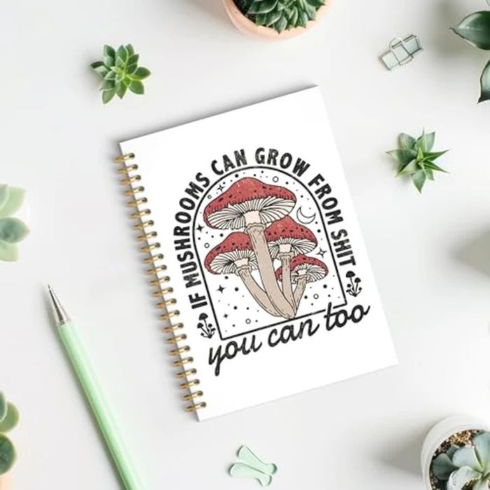 ROXMART Inspirational Mushroom Glitter Spiral Notebook, Funny Motivational Journal for Women, Mushroom Positive Affirmation Hardcover Notebook Journal, 5.5x8.3 Inch by ROXMART - Image 2
