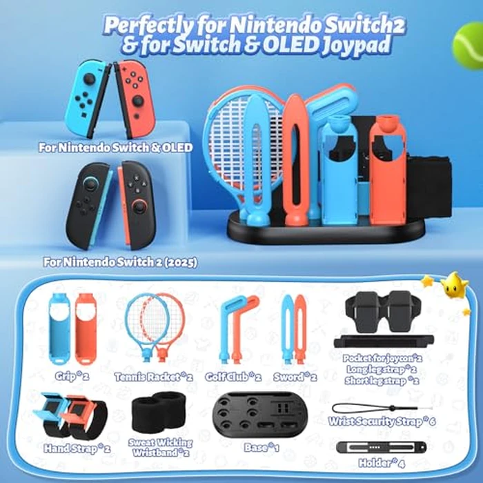 [Switch 1/2 Compatible] FASTSNAIL Sports Accessories Bundle for Nintendo Switch 2/Switch 1/OLED for Joy-con 2, Storage and Organizer Station for Switch Sports Games, Family Party Pack Kit for Joycon by FASTSNAIL - Image 2