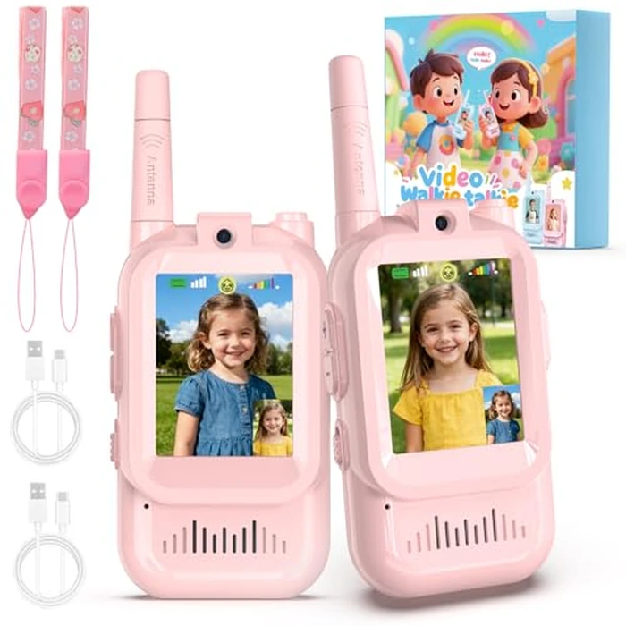 Video Walkie Talkies for Kids, 2 Pack Facetime Walkie Talkies with HD Camera & Voice Changer for Boys Girls for Family Games, Indoor, Outside, Hiking Christmas Birthday Toys Gift Ages 3-12 (Pink) by FISHOAKY - Used - Like New condition - US$22.79