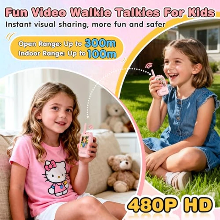 Video Walkie Talkies for Kids, 2 Pack Facetime Walkie Talkies with HD Camera & Voice Changer for Boys Girls for Family Games, Indoor, Outside, Hiking Christmas Birthday Toys Gift Ages 3-12 (Pink) by FISHOAKY - Image 3