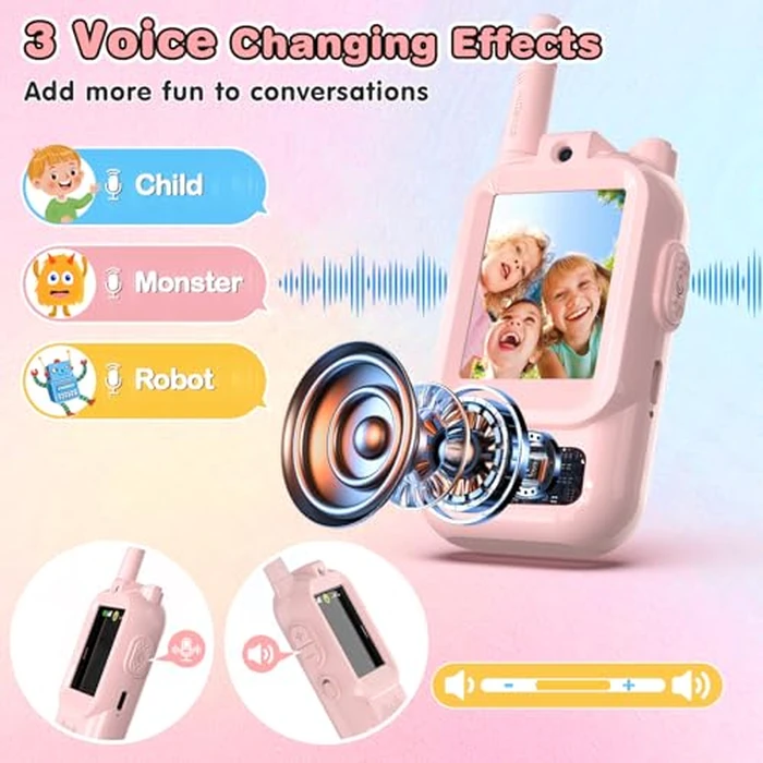 Video Walkie Talkies for Kids, 2 Pack Facetime Walkie Talkies with HD Camera & Voice Changer for Boys Girls for Family Games, Indoor, Outside, Hiking Christmas Birthday Toys Gift Ages 3-12 (Pink) by FISHOAKY - Image 4