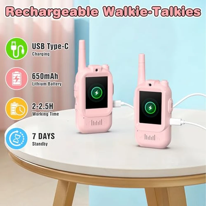 Video Walkie Talkies for Kids, 2 Pack Facetime Walkie Talkies with HD Camera & Voice Changer for Boys Girls for Family Games, Indoor, Outside, Hiking Christmas Birthday Toys Gift Ages 3-12 (Pink) by FISHOAKY - Image 5
