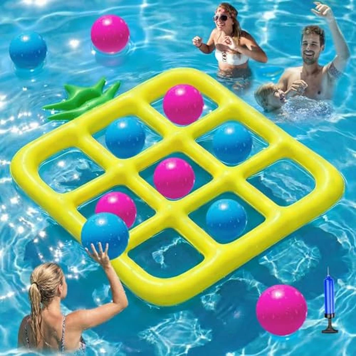 Jasonwell Tic-Tac-Toe Pool Toys Games - Giant Floating Tic Tac Toe Game Float with 10 Balls Pineapple Pool Game Party Toy Floats Yard Field Day Games Outdoor Beach Toys for Adults Teens Kids (Yellow) by Jasonwell - Used - Like New condition - US$23.74
