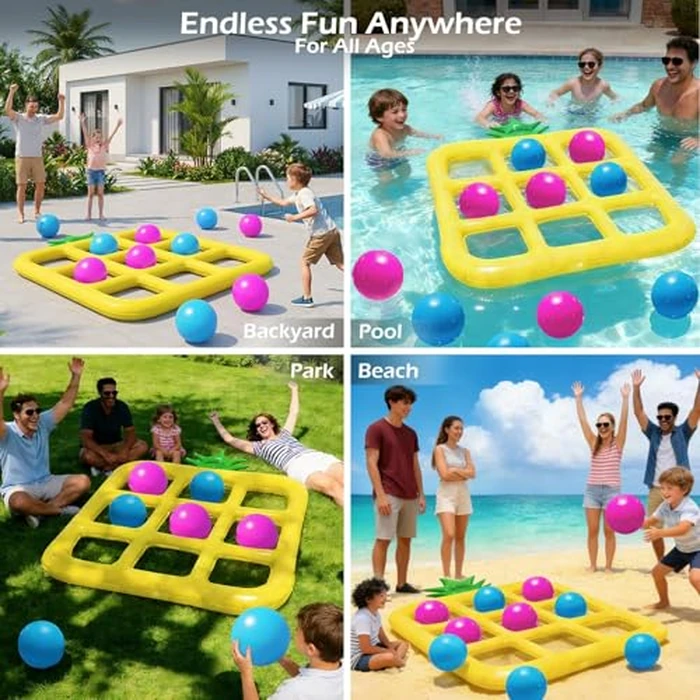 Jasonwell Tic-Tac-Toe Pool Toys Games - Giant Floating Tic Tac Toe Game Float with 10 Balls Pineapple Pool Game Party Toy Floats Yard Field Day Games Outdoor Beach Toys for Adults Teens Kids (Yellow) by Jasonwell - Image 6